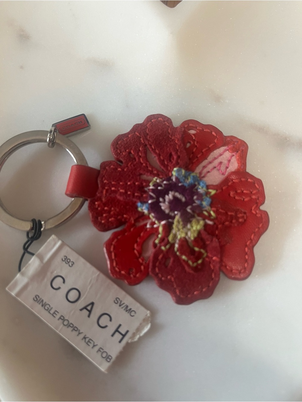 COACH Red single poppy style 393 Leather Keychain Charm new with 🏷️ - Picture 2 of 5